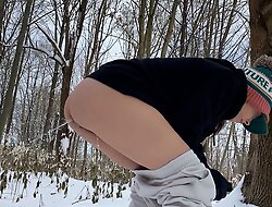 He pissing inside my young ass in the forest on snow